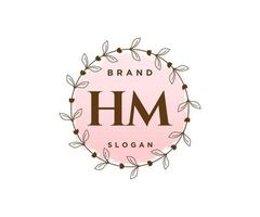 logotipo femenino inicial hm. utilizable para logotipos de naturaleza, salón, spa, cosmética y belleza. elemento de plantilla de diseño de logotipo de vector plano.