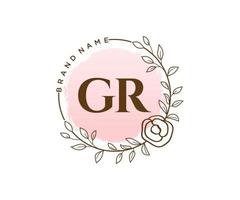 Initial GR feminine logo. Usable for Nature, Salon, Spa, Cosmetic and Beauty Logos. Flat Vector Logo Design Template Element.