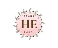 Initial HE feminine logo. Usable for Nature, Salon, Spa, Cosmetic and Beauty Logos. Flat Vector Logo Design Template Element.