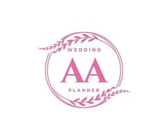 colección de logotipos de monograma de boda con letras iniciales aa, plantillas florales y minimalistas modernas dibujadas a mano para tarjetas de invitación, guardar la fecha, identidad elegante para restaurante, boutique, café en vector