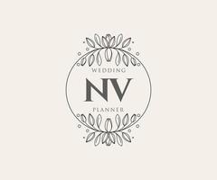 NV Initials letter Wedding monogram logos collection, hand drawn modern minimalistic and floral templates for Invitation cards, Save the Date, elegant identity for restaurant, boutique, cafe in vector