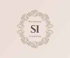 colección de logotipos de monograma de boda con letras iniciales si, plantillas florales y minimalistas modernas dibujadas a mano para tarjetas de invitación, guardar la fecha, identidad elegante para restaurante, boutique, café en vector