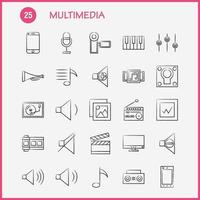 Multimedia Hand Drawn Icon for Web Print and Mobile UXUI Kit Such as Mobile Phone Smartphone Call Camera File Photo Slide Pictogram Pack Vector