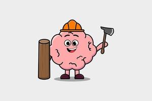 Cute cartoon Brain as carpenter character with ax vector