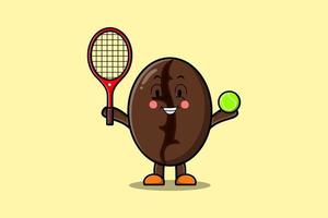 Cute cartoon Coffee beans playing tennis field vector