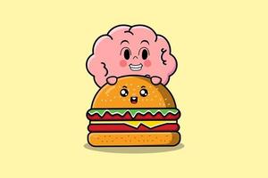 Cute Brain cartoon character hiding in burger vector