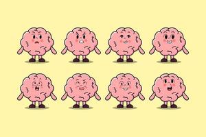 Set kawaii Brain cartoon character expression vector