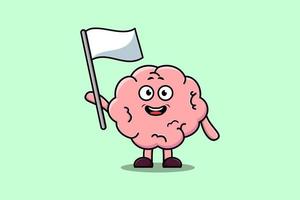 personaje de dibujos animados lindo cerebro con bandera blanca vector