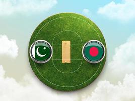 Pakistan vs Bangladesh cricket flags with shield on Cricket stadium 3d illustration photo