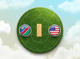 banderas de cricket de namibia vs usa con escudo en el estadio de cricket ilustración 3d foto