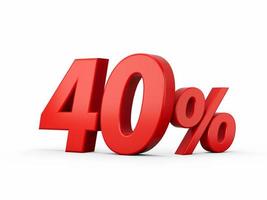 3d Red 40 Forty Percent Sign on White Background 3d illustration photo