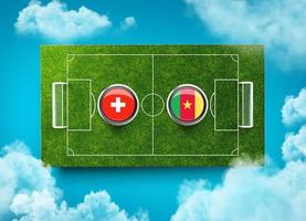suiza vs camerún versus concepto de fútbol de banner de pantalla. estadio de fútbol, ilustración 3d foto