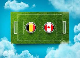 Belgium vs Canada Versus screen banner Soccer concept. football field stadium, 3d illustration photo