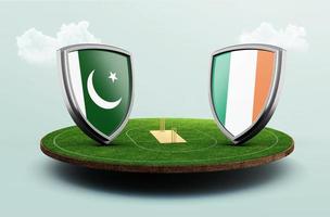 pakistán vs irlanda banderas de cricket con escudo en el estadio de cricket ilustración 3d foto