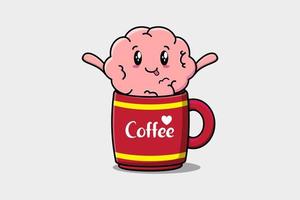 ilustración de personaje lindo cerebro en una taza de café vector