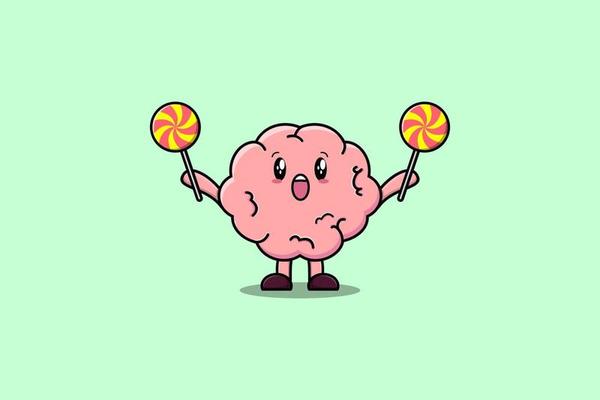 Cute cartoon Brain character hold lollipop candy 14272579 Vector Art at  Vecteezy