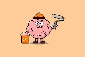 Cute cartoon Brain as a builder character painting vector