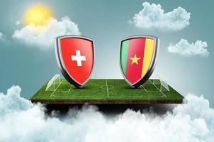 suiza vs camerún versus concepto de fútbol de banner de pantalla. estadio de fútbol, ilustración 3d foto