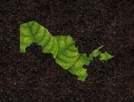 Uzbekistan map made of green leaves on soil background ecology concept photo