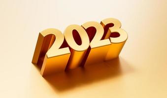 feliz año nuevo 2023, 2023 letras 3d en oro ilustración 3d foto