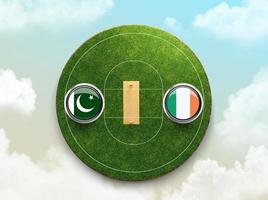 Pakistan vs Ireland cricket flags with shield on Cricket stadium 3d illustration photo