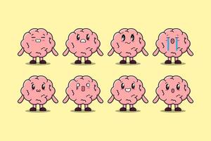 Set kawaii Brain cartoon character expression vector