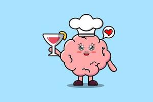 lindo personaje de chef de cerebro de dibujos animados sostener copa de vino vector