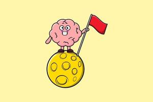 Cute cartoon Brain standing on the moon with fla vector