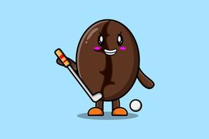 lindo personaje de dibujos animados de granos de café jugando al golf vector