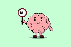 cute cartoon Brain holding 18 plus sign board vector