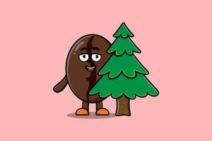 Cute cartoon Coffee beans character hiding tree vector