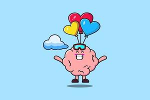 Cute cartoon Brain mascot skydiving with balloon vector