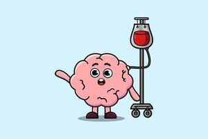 caricatura linda del cerebro con transfusión de sangre vector
