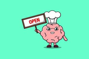 Cute cartoon Brain character hold open sign board vector