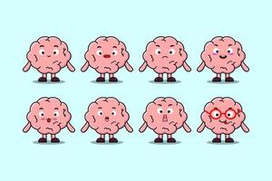 Set kawaii Brain cartoon character expression vector