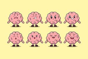 Set kawaii Brain cartoon character expression vector