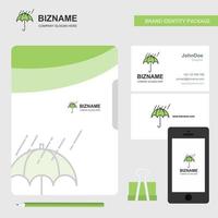 Raining and Umbrella Business Logo File Cover Visiting Card and Mobile App Design Vector Illustration