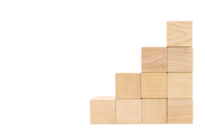 Pyramid steps, ladder made of wooden cubes, with space for text. Transparent background. PNG. copy space. png