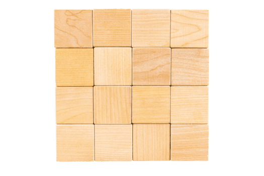 parede, fundo vazio de dezesseis cubos de madeira. fundo transparente. png. copie o espaço. png