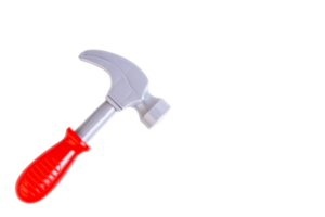 Hammer, ein Spielzeugplastikhammer mit rotem Griff, ein Kinderwerkzeug. transparenter Hintergrund. png. png