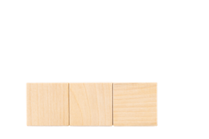 Three wooden cubes with space for text. Transparent background. PNG. copy space. png