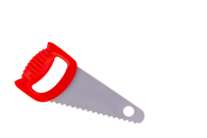 Saw, toy hacksaw with a red handle on a transparent background. PNG