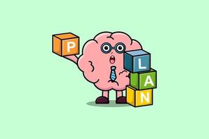 Cute cartoon Brain businessman stacking plan box vector