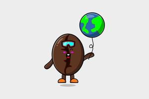 Cute cartoon Coffee beans floating with earth vector