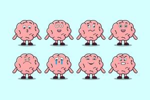 Set kawaii Brain cartoon character expression vector