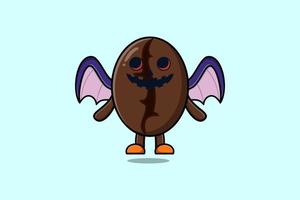 Cute mascot cartoon Coffee bean Scary bats pumpkin vector