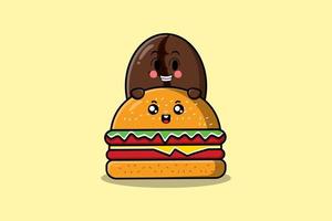 Cute Coffee beans cartoon character hiding burger vector