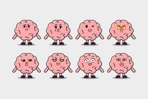 Set kawaii Brain cartoon character expression vector