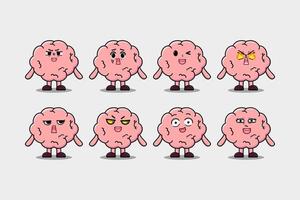 Set kawaii Brain cartoon character expression vector