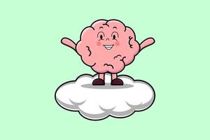 Cute cartoon Brain character standing in cloud vector